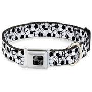 Dog Bone Black/Silver Seatbelt Buckle Collar - Soccer Balls Stacked