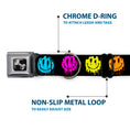 Load image into Gallery viewer, Dog Bone Black/Silver Seatbelt Buckle Collar - Smiley Face Melted Repeat Black/Multi Neon
