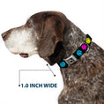 Load image into Gallery viewer, Dog Bone Black/Silver Seatbelt Buckle Collar - Smiley Face Melted Repeat Black/Multi Neon
