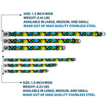 Dog Bone Black/Silver Seatbelt Buckle Collar - Smiley Faces Melted Stacked Black/Multi Neon