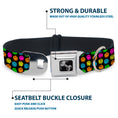 Load image into Gallery viewer, Dog Bone Black/Silver Seatbelt Buckle Collar - Smiley Faces Melted Mini Repeat Black/Multi Neon
