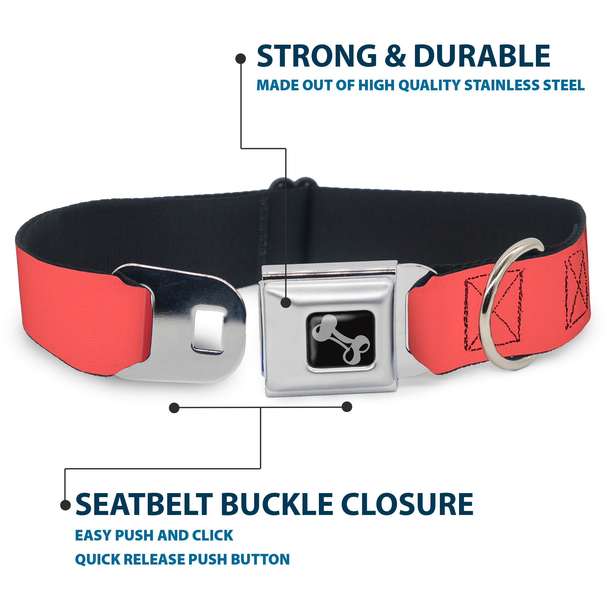 Dog Bone Black/Silver Seatbelt Buckle Collar - Summer Essentials Color Block 8