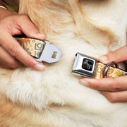 Dog Bone Black/Silver Seatbelt Buckle Collar - Summer Harmony Collage Beige/Multi Color