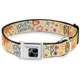 Load image into Gallery viewer, Dog Bone Black/Silver Seatbelt Buckle Collar - Summer Harmony Collage Beige/Multi Color
