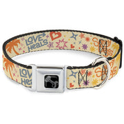 Dog Bone Black/Silver Seatbelt Buckle Collar - Summer Harmony Collage Beige/Multi Color