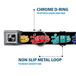 Dog Bone Black/Silver Seatbelt Buckle Collar - SAUCE Baseball Script Black/Multi Color