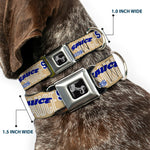 Dog Bone Black/Silver Seatbelt Buckle Collar - SAUCE Typography Collage Tan/White/Blue
