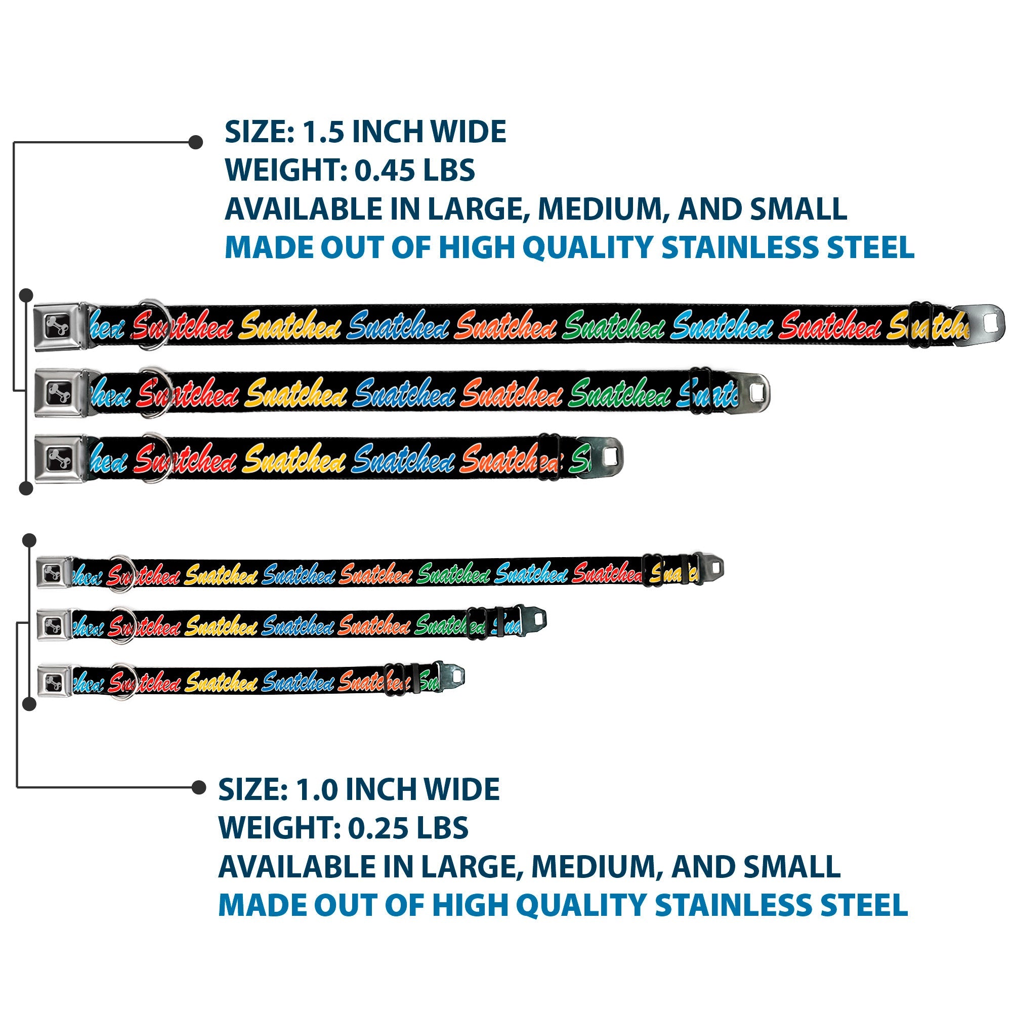 Dog Bone Black/Silver Seatbelt Buckle Collar - SNATCHED Script Black/Multi Color