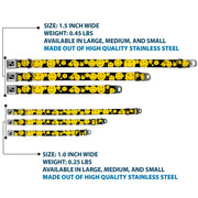 Dog Bone Black/Silver Seatbelt Buckle Collar - Smiley Face Splatter Scattered Black/Yellow