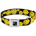 Load image into Gallery viewer, Dog Bone Black/Silver Seatbelt Buckle Collar - Smiley Face Splatter Scattered Black/Yellow
