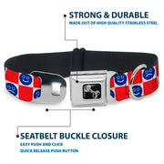 Dog Bone Black/Silver Seatbelt Buckle Collar - Smiley Sad Face Checker Red/White/Blue