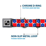 Dog Bone Black/Silver Seatbelt Buckle Collar - Smiley Sad Face Checker Red/White/Blue