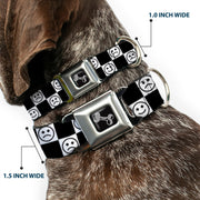 Dog Bone Black/Silver Seatbelt Buckle Collar - Smiley Sad Face Checker Black/White