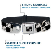 Dog Bone Black/Silver Seatbelt Buckle Collar - Smiley Sad Face Checker Black/White