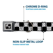 Dog Bone Black/Silver Seatbelt Buckle Collar - Smiley Sad Face Checker Black/White