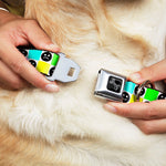 Dog Bone Black/Silver Seatbelt Buckle Collar - Smiley Sad Face Checker Multi Color/White