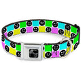 Load image into Gallery viewer, Dog Bone Black/Silver Seatbelt Buckle Collar - Smiley Sad Face Checker Multi Color/White
