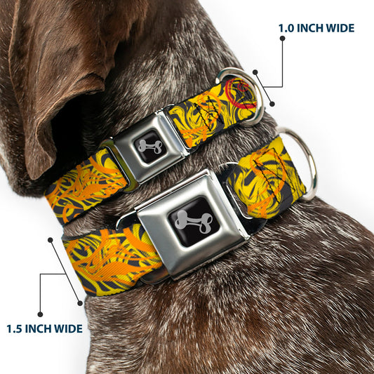 Dog Bone Black/Silver Seatbelt Buckle Collar - Swirl Mix Gray/Multi Color