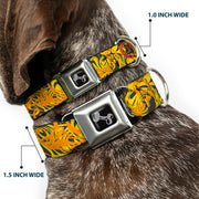 Dog Bone Black/Silver Seatbelt Buckle Collar - Swirl Mix Gray/Multi Color