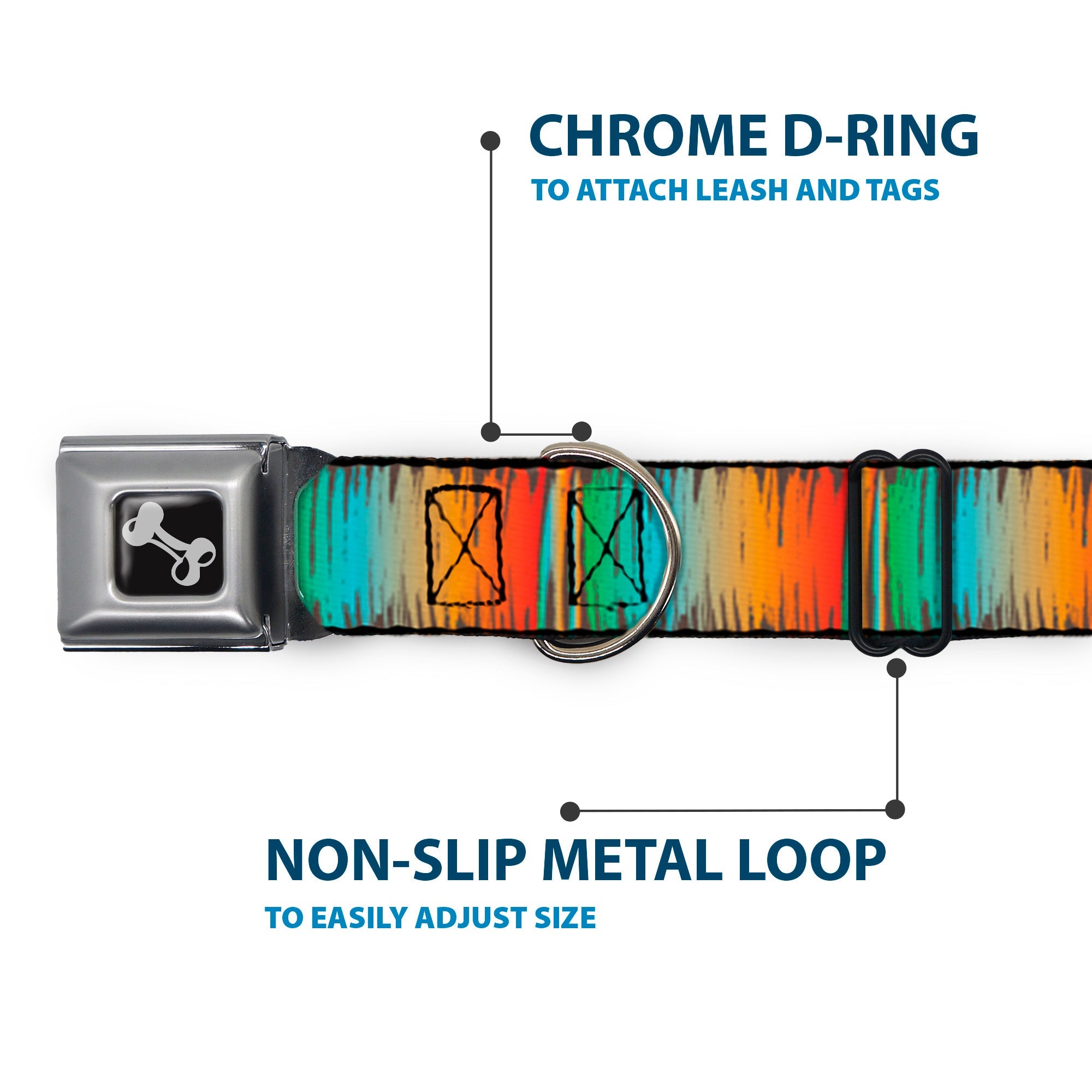 Dog Bone Black/Silver Seatbelt Buckle Collar - Scribble Zarape Fade Brown/Multi Color