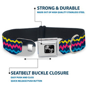 Dog Bone Black/Silver Seatbelt Buckle Collar - Scribble Zig Zag Stripe Navy/Multi Color