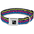 Load image into Gallery viewer, Dog Bone Black/Silver Seatbelt Buckle Collar - Scribble Zig Zag Stripe Navy/Multi Color
