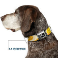 Load image into Gallery viewer, Dog Bone Black/Silver Seatbelt Buckle Collar - Spots Stacked Weathered Yellows/Browns
