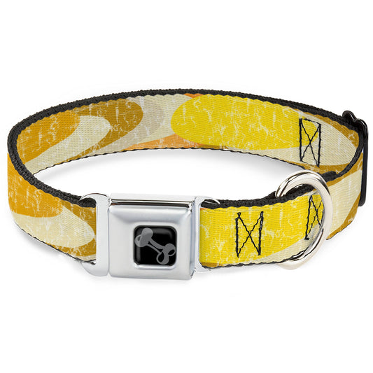 Dog Bone Black/Silver Seatbelt Buckle Collar - Spots Stacked Weathered Yellows/Browns