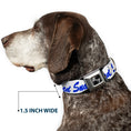 Load image into Gallery viewer, Dog Bone Black/Silver Seatbelt Buckle Collar - SNATCHED Script  White/Blue

