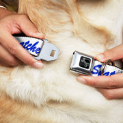 Dog Bone Black/Silver Seatbelt Buckle Collar - SNATCHED Script  White/Blue