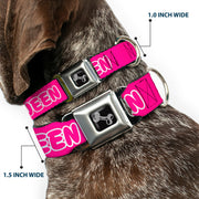 Dog Bone Black/Silver Seatbelt Buckle Collar - SLAY QUEEN Bubble Text Pink/White