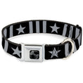 Load image into Gallery viewer, Dog Bone Black/Silver Seatbelt Buckle Collar - Star and Three Stripes Black/Gray

