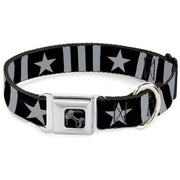 Dog Bone Black/Silver Seatbelt Buckle Collar - Star and Three Stripes Black/Gray