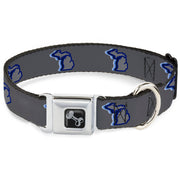 Dog Bone Black/Silver Seatbelt Buckle Collar - Michigan Outline 4-Color Wave Repeat Charcoal/Blues