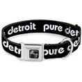 Load image into Gallery viewer, Dog Bone Black/Silver Seatbelt Buckle Collar - PURE DETROIT Text Repeat Black/White

