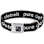 Dog Bone Black/Silver Seatbelt Buckle Collar - PURE DETROIT Text Repeat Black/White