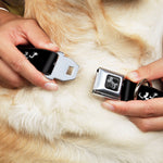 Dog Bone Black/Silver Seatbelt Buckle Collar - Spirit of Detroit Logo Repeat Black/White