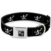 Dog Bone Black/Silver Seatbelt Buckle Collar - Spirit of Detroit Logo Repeat Black/White