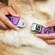 Dog Bone Black/Silver Seatbelt Buckle Collar - Michigan Outline 4-Color Wave Repeat Lavender/Purples