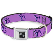 Dog Bone Black/Silver Seatbelt Buckle Collar - Michigan Outline 4-Color Wave Repeat Lavender/Purples