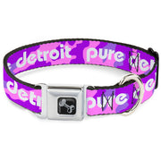 Dog Bone Black/Silver Seatbelt Buckle Collar - PURE DETROIT Text Camo Pinks/Purples/White