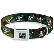 Dog Bone Black/Silver Seatbelt Buckle Collar - Spirit of Detroit Logo Camo Olive/White