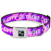 Dog Bone Black/Silver Seatbelt Buckle Collar - DETROIT CITY Text Camo Pinks/Purples/White