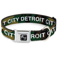 Load image into Gallery viewer, Dog Bone Black/Silver Seatbelt Buckle Collar - DETROIT CITY Text Camo Olive/White
