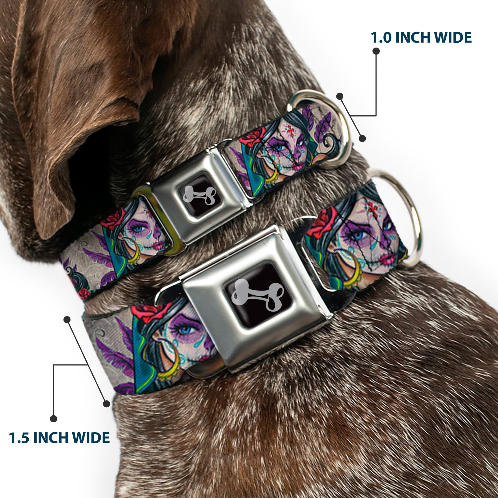 SPACE INVADERS Title Full Color Seatbelt Buckle Collar - Muerta