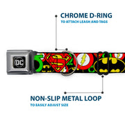 DC Round Logo Black/Silver Seatbelt Buckle Collar - Justice League Stacked Logos