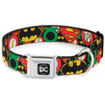 Load image into Gallery viewer, DC Round Logo Black/Silver Seatbelt Buckle Collar - Justice League Stacked Logos
