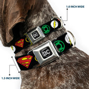 DC Round Logo Black/Silver Seatbelt Buckle Collar - Justice League Superhero Logos