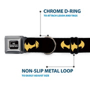 DC LEAGUE OF SUPER-PETS Logo Full Color Black/White Seatbelt Buckle Collar - DC League of Super-Pets Batman Bat Logo Black/Yellow