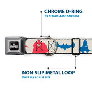 DC LEAGUE OF SUPER-PETS Logo Full Color Black/White Seatbelt Buckle Collar - DC League of Super-Pets Superhero with Pets and Logos Silhouette White/Multi Color